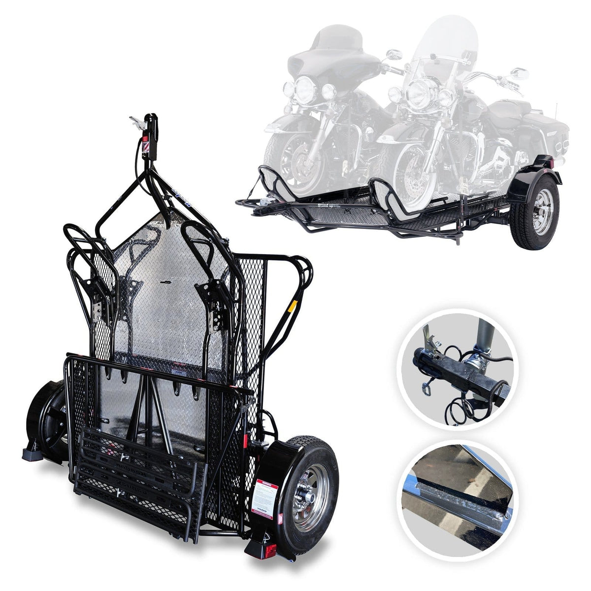 GO Series Dual-Rail Folding Motorcycle Trailer – Steel Ride-Up Motorcycle Hauler | TSH