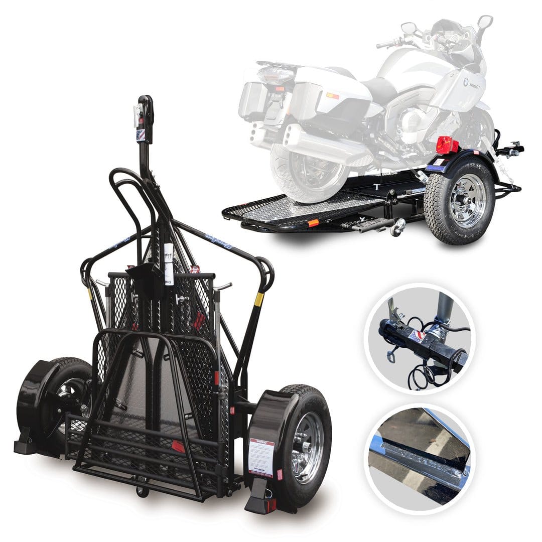 GO Series Single-Rail Folding Motorcycle Trailer – Compact Hauler with Chrome Wheels | TSH