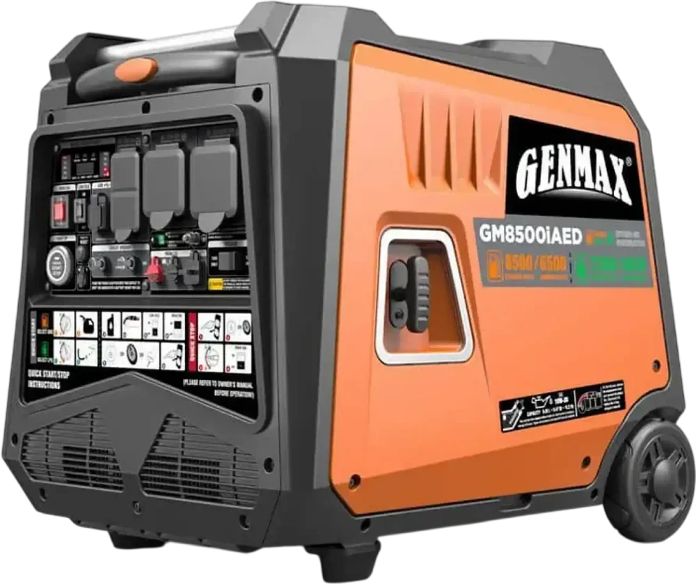GENMAX GM8500iAED Dual Fuel Inverter Generator – 8500W/6500W, 50A, Remote Start & CO Sensor