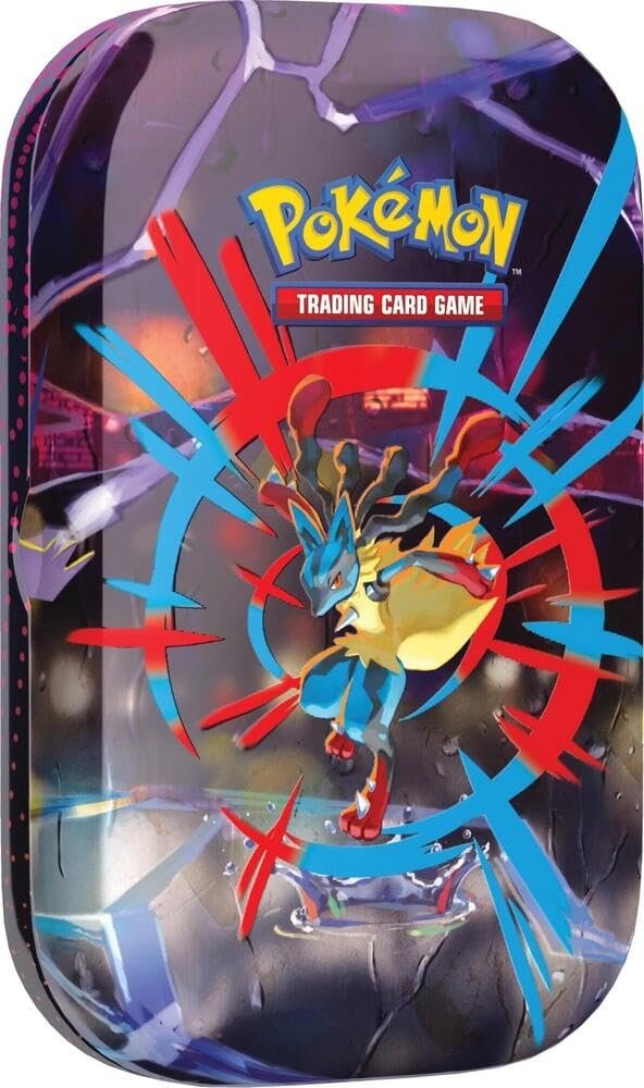 Pokemon Trading Card Game TCG Mega Evolutions Mini Tins - 2 Packs, 1 Destined Rivals, 1 Mega Evolution Plus Sticker and Art Card (Mega Lucario)