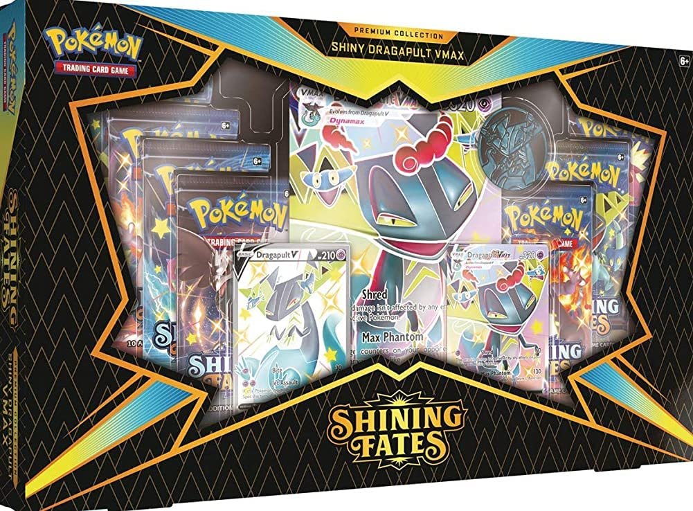 Pokemon Trading Card Game Shining Fates Dragapult VMAX Premium Collection [7 Booster Packs, 2 Promo Cards, Oversize Card & Coin]