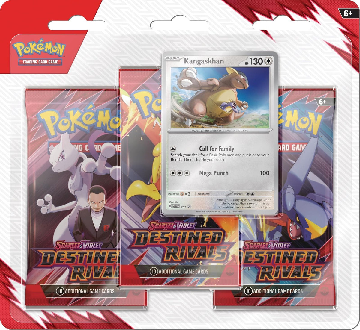Pokemon TCG: Scarlet & Violet - Destined Rivals 3-Pack Blister – Kangaskhan (3 Booster Packs & 1 Foil Promo Card)