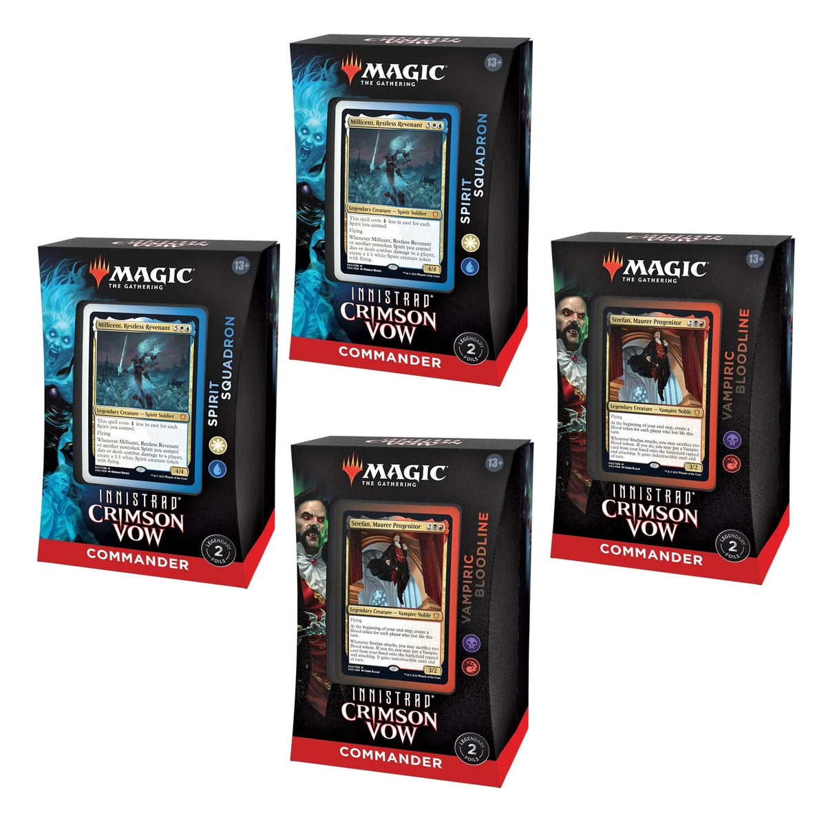 Magic: The Gathering Innistrad: Crimson Vow Commander Deck Bundle – 4 Decks | 2 Vampiric Bloodline + 2 Spirit Squadron