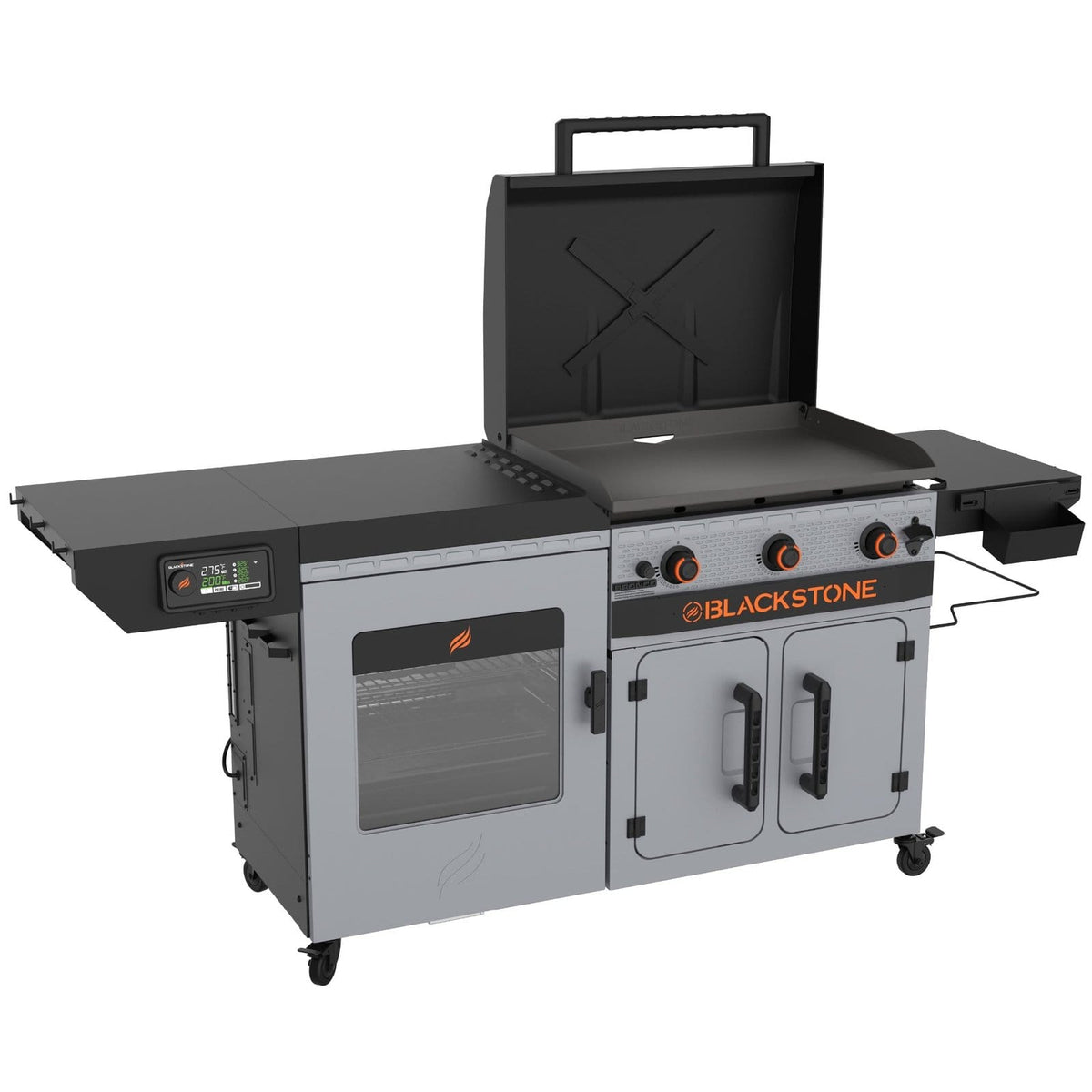 Blackstone Bronco 28″ XL Outdoor Combo Griddle – 3-Burner Flat Top Grill with Vertical Smoker & Prep Cart | TDS