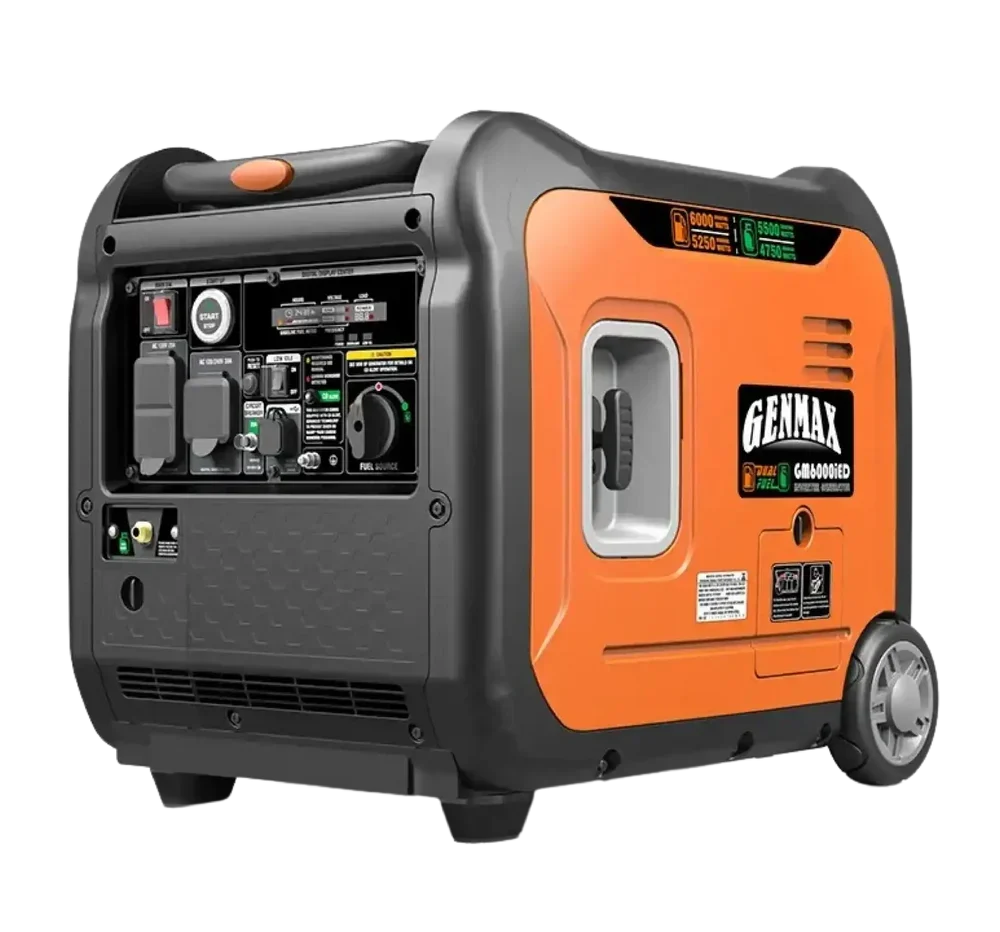 GENMAX GM6000iED Dual Fuel Inverter Generator – 6000W/5250W, 30A, Remote Start & CO Detect