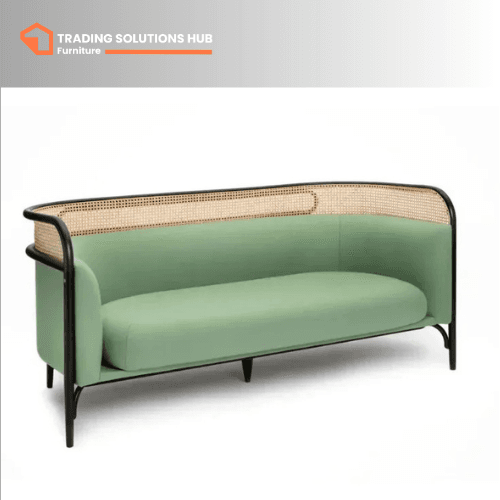 3.5-Seater Cane Sofa – Green Woven Lounge Couch for Stylish Indoor Seating | TSH