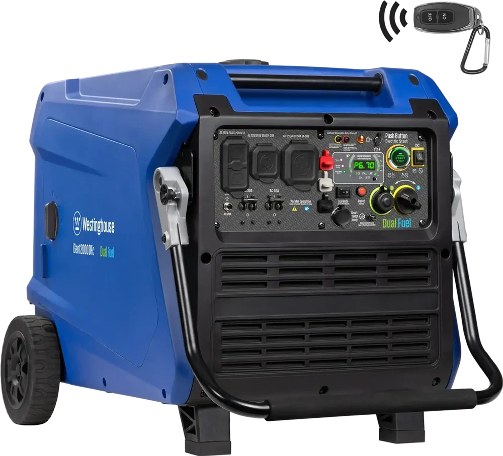 Westinghouse iGen12000DFc Dual Fuel Inverter Generator – 12,000W/9,000W, 50A & Remote Start