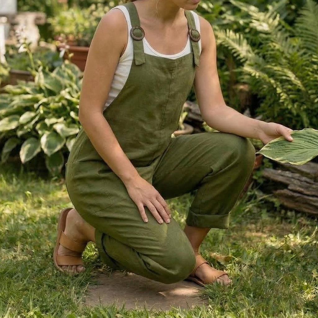 Women Linen Jumpsuit, Boho Relaxed Fit Overalls, Adjustable Strap Romper, Wide Leg Casual Outfit, Minimalist Clothing