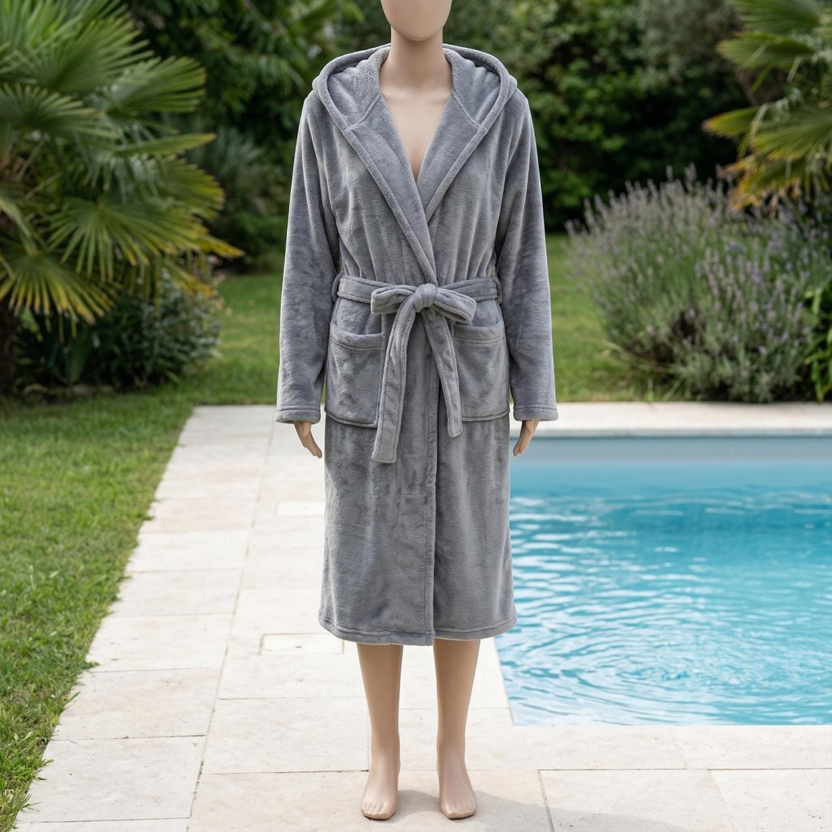 Mens Velour Hooded Robe, Soft Polyester Lounge Robe, Elegant Homewear, Cozy Bathrobe for Men, Comfortable House Robe, Gift for Him