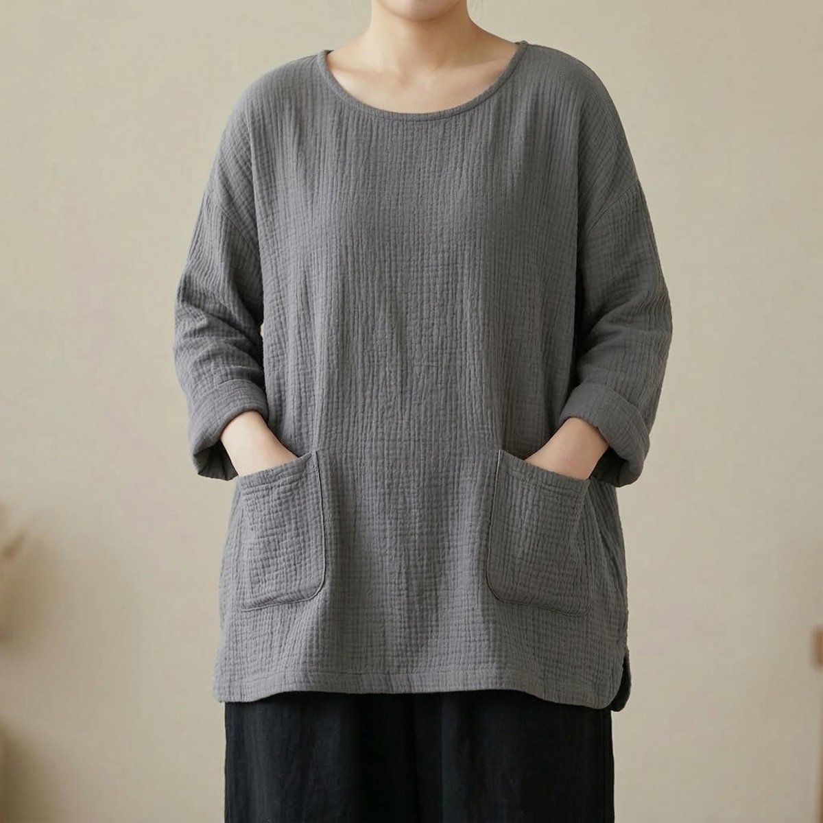 Women's Boho Cotton Knit Sweater - Lightweight Spring Pullover with Pockets
